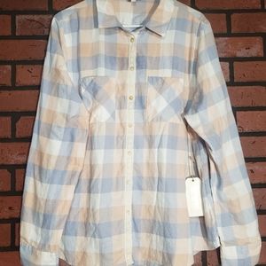 Shyanne Western Button Up Flannel Blouse w/ Lace Accent Button Up Size L
